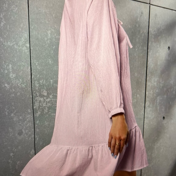 Vrkufie Woman Pink Tie- Neck Drop- Waist Dress, Size M - Picture 3 of 8